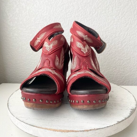 Lane Boots LEXINGTON Womens Red Wedges 9.5 Western Sandals Cowgirl Wooden Heels - Picture 5 of 11